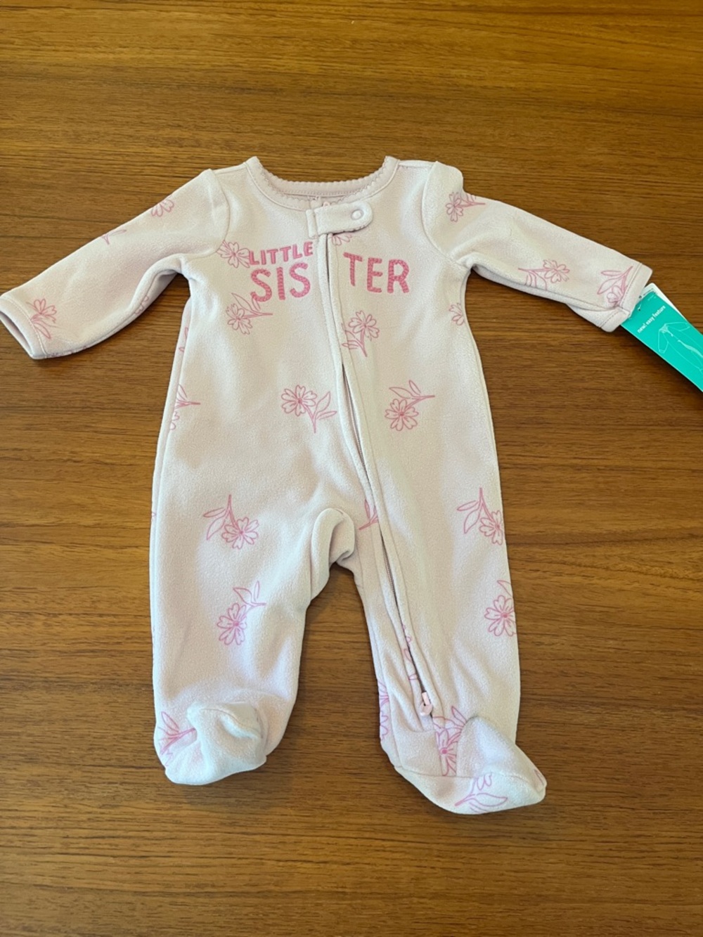 Carter's Light Pink Floral 'Little Sister' Fleece One-Piece Footie